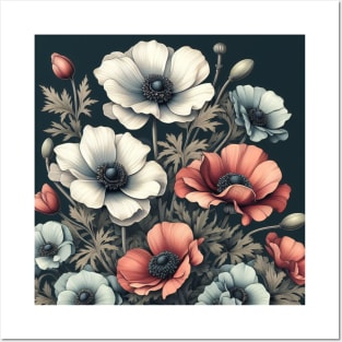 anemone and poppy flower pattern 3 Posters and Art